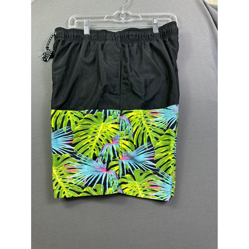 Faded Glory Men‎ Tropical Leaf Swim Trunks Black Green Large 36-38 Board Shorts